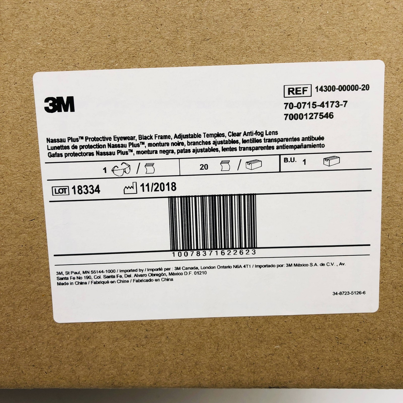 3M 14300-00000-20 Safety Glasses Nassau Plus Blk Frame Clear Anti Fog 20pr/Case