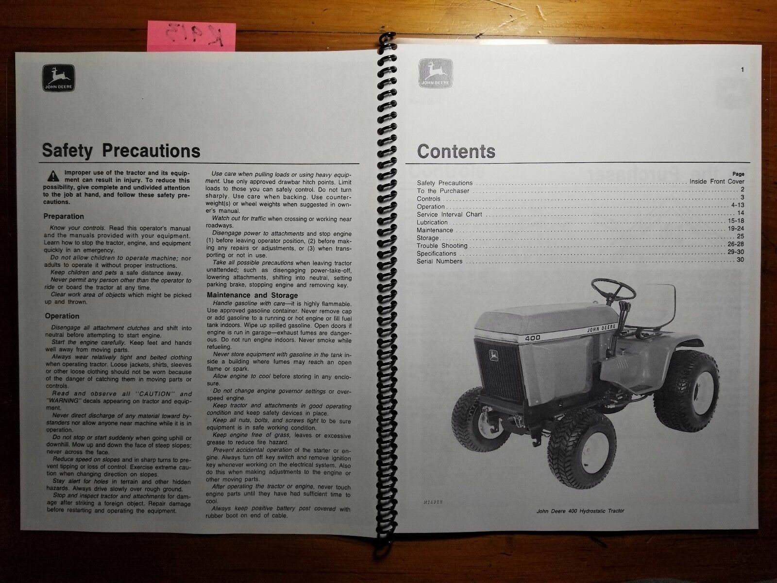 John Deere 400 Hydrostatic Tractor S/N 30001-55000 Owner’s Operator’s Manual ’75