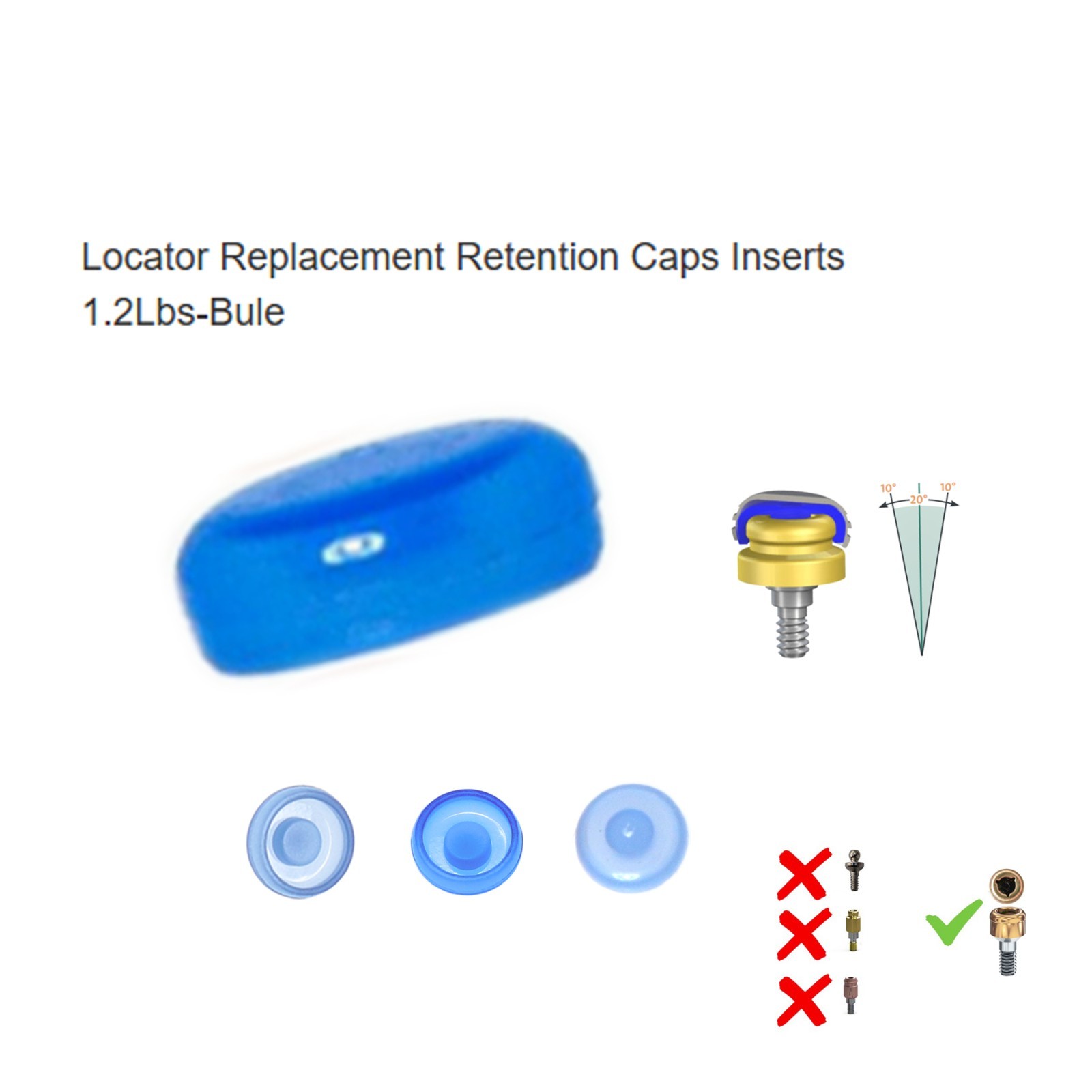 20Pcs Dental Overdenture Locator Abutment Replacement Retention Cap Inserts Set