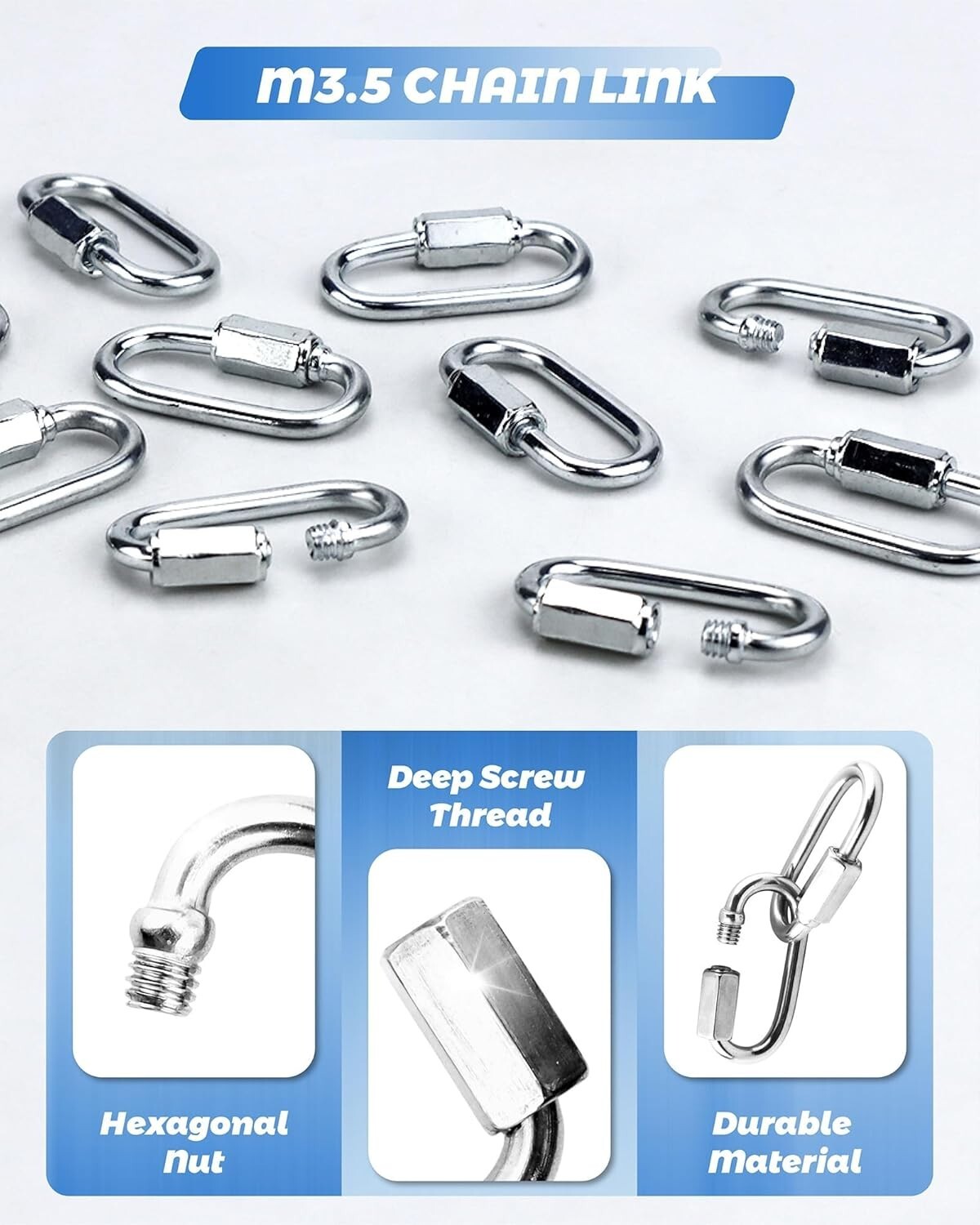 5/20 Pack 304 Stainless Steel M3.5 Chain Link 1/8 Inch D Shape Locking Quick New