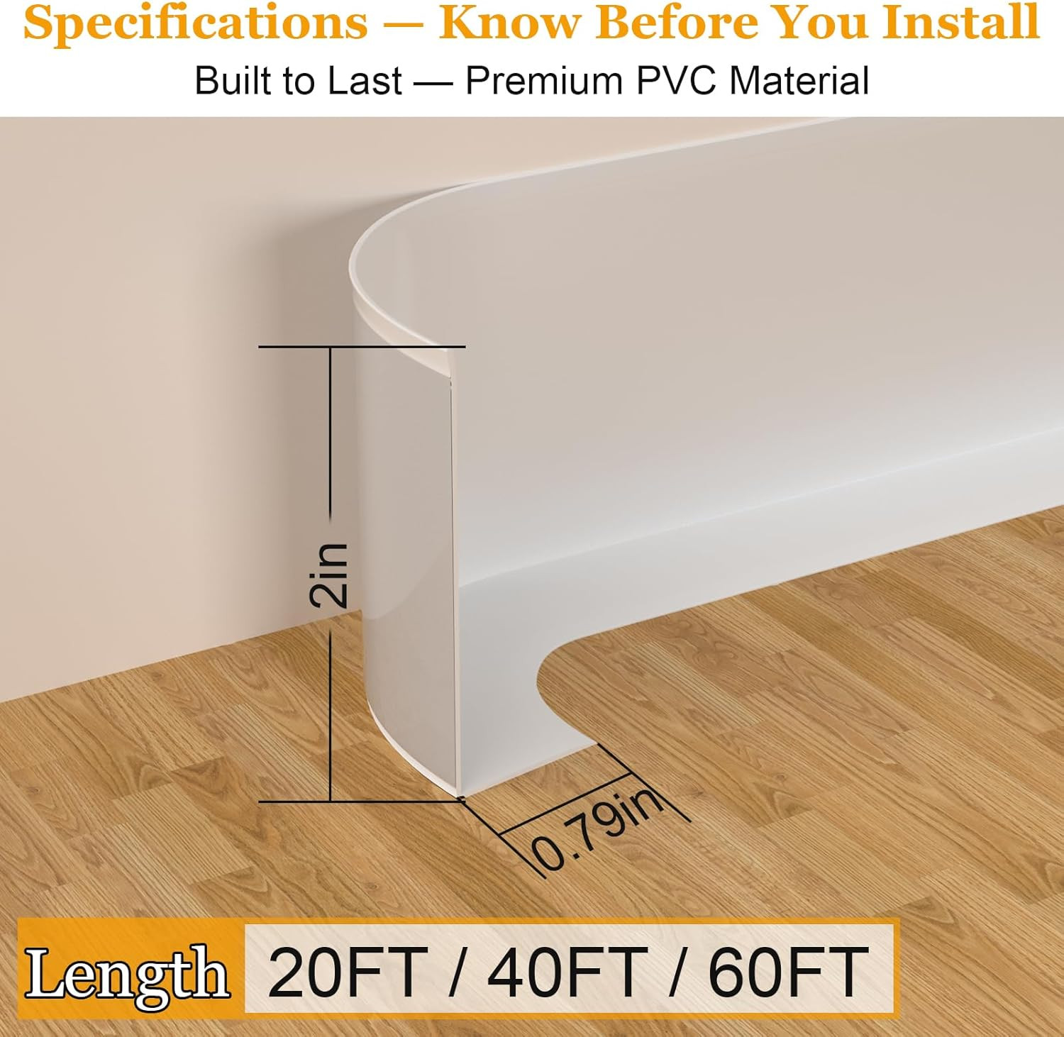 Self-Adhesive Flexible Baseboard Molding Trim – 20 Ft Vinyl Wall Base for Curved