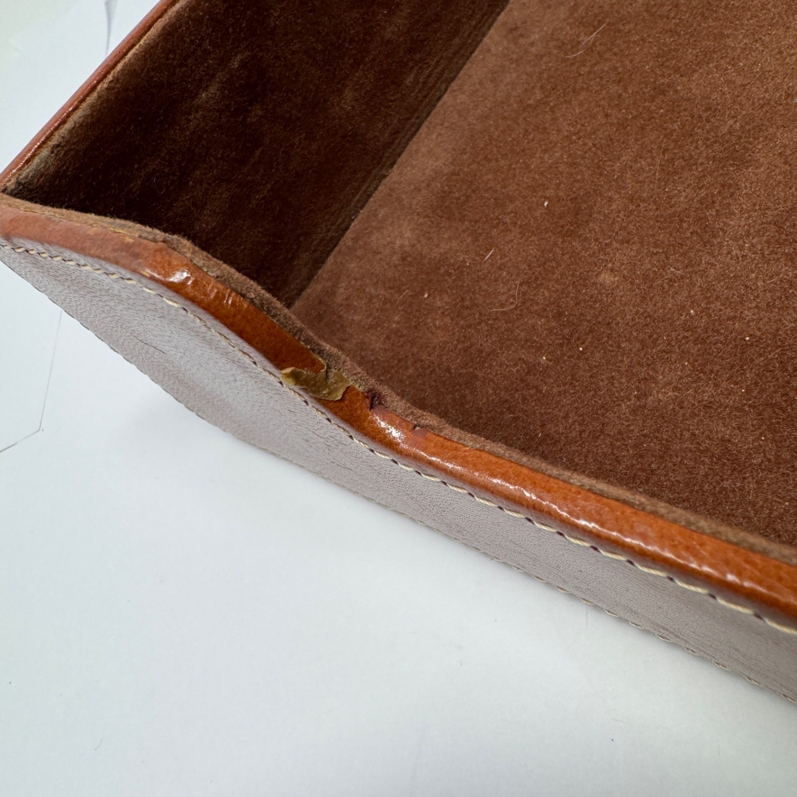 Brown Leather Letter Tray Desk Paper Organizer Belt Buckle Detail India 14×9