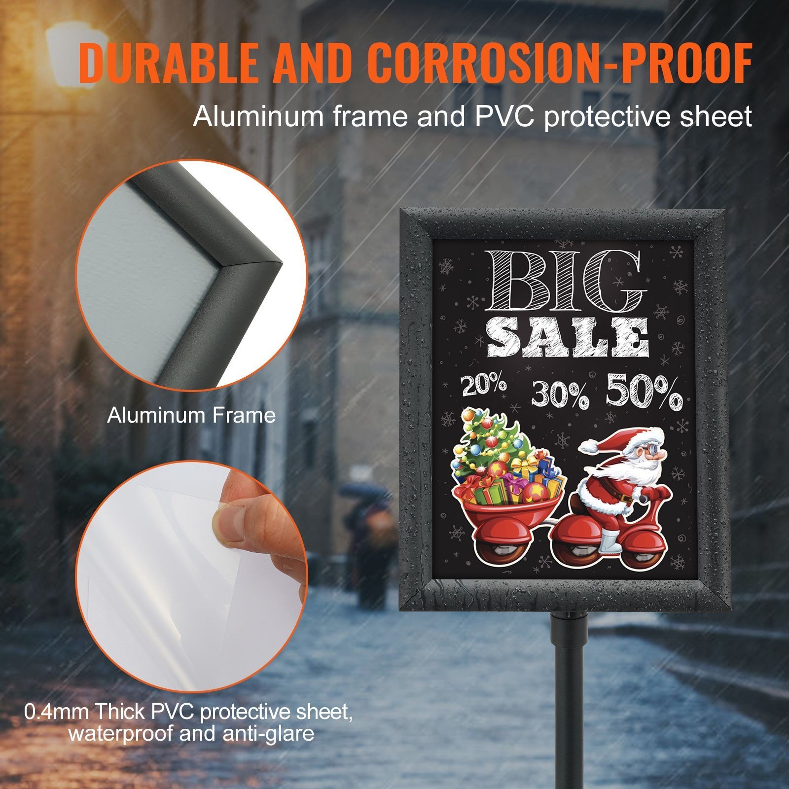 Rotatable 8.5x11in Poster Stand, Adjustable Height, Front-Loading Snap Frame