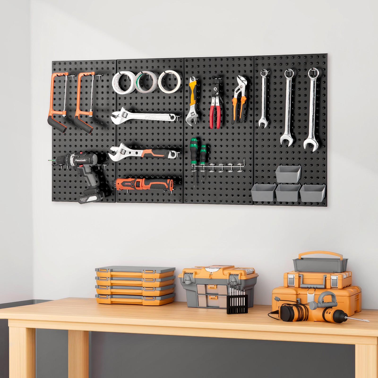 VEVOR Metal Pegboard Panels 4Pcs 24″x12″ Wall Organizer for Garage Tool Storage