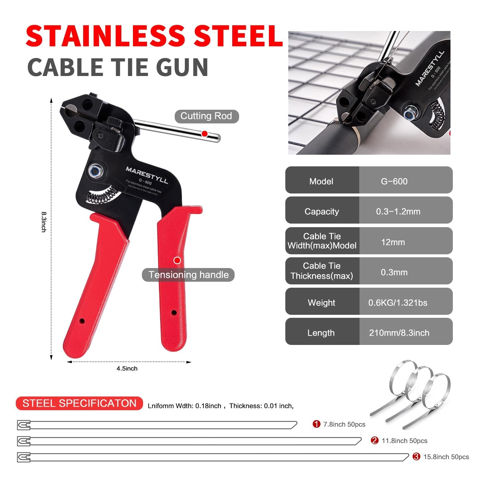 Stainless Steel Zip Ties Gun Kit,Heavy Duty Outdoor Fastening Cable Tie Tool Set