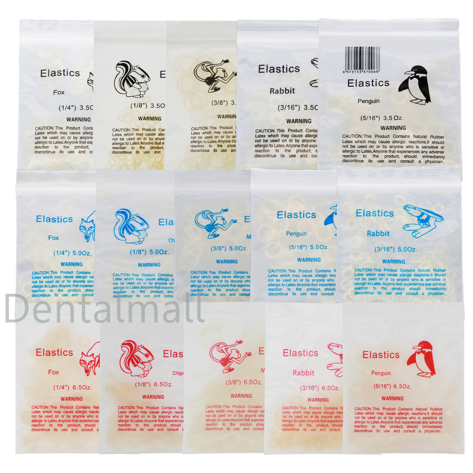 Dental Orthodontic Rubber Bands Ortho Elastics Latex Braces 1/8-5/16 3.5-6.5 OZ
