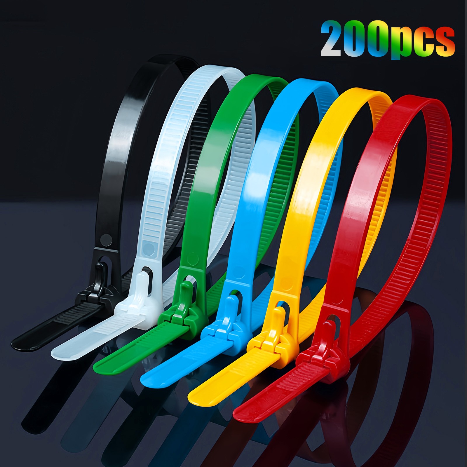 200PCS Reusable Cable Ties Multi-Color Adjustable Zip Straps for Home Office DIY