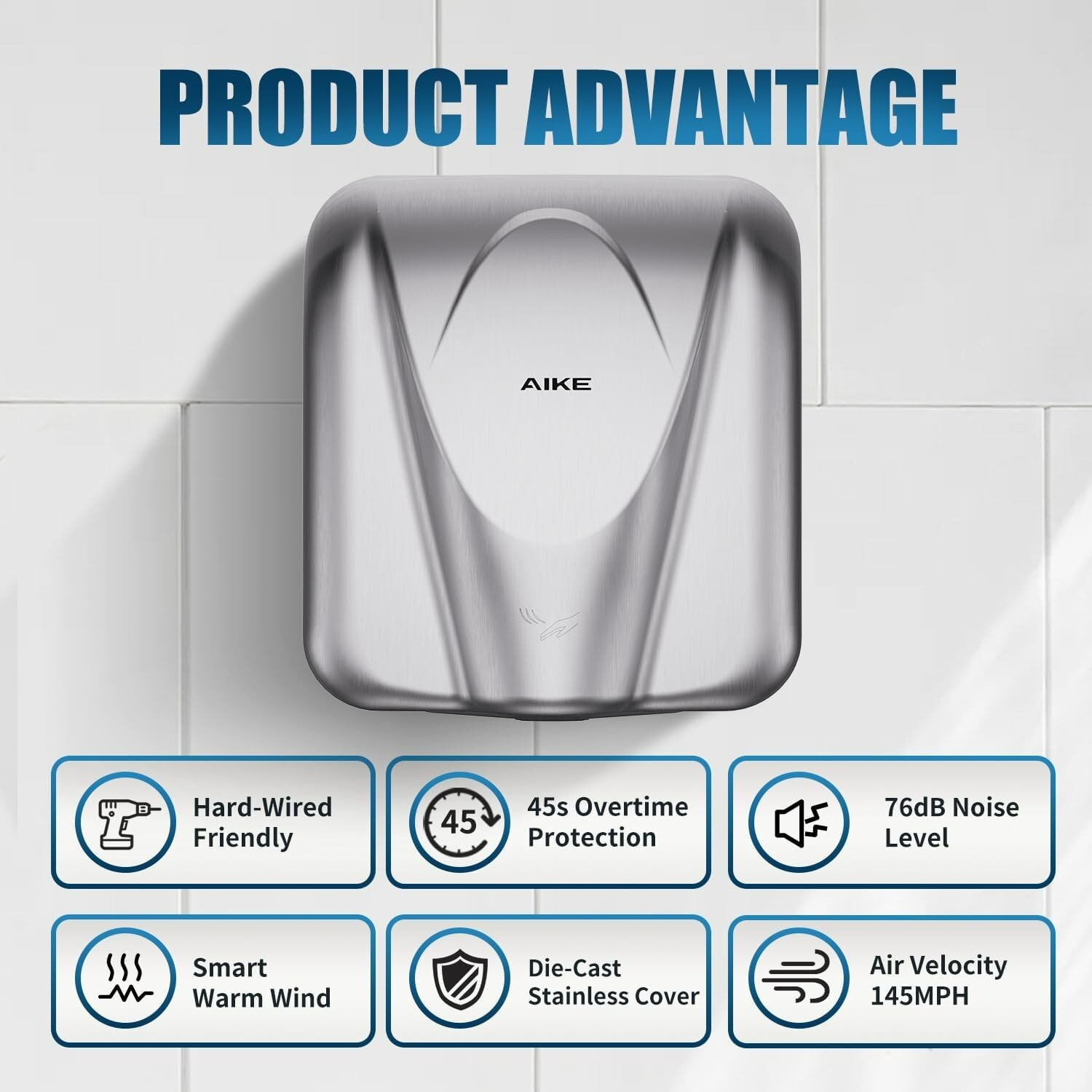 Elephant Hand Dryer – 8-12 Seconds Dry Time, Stainless Steel, 2-