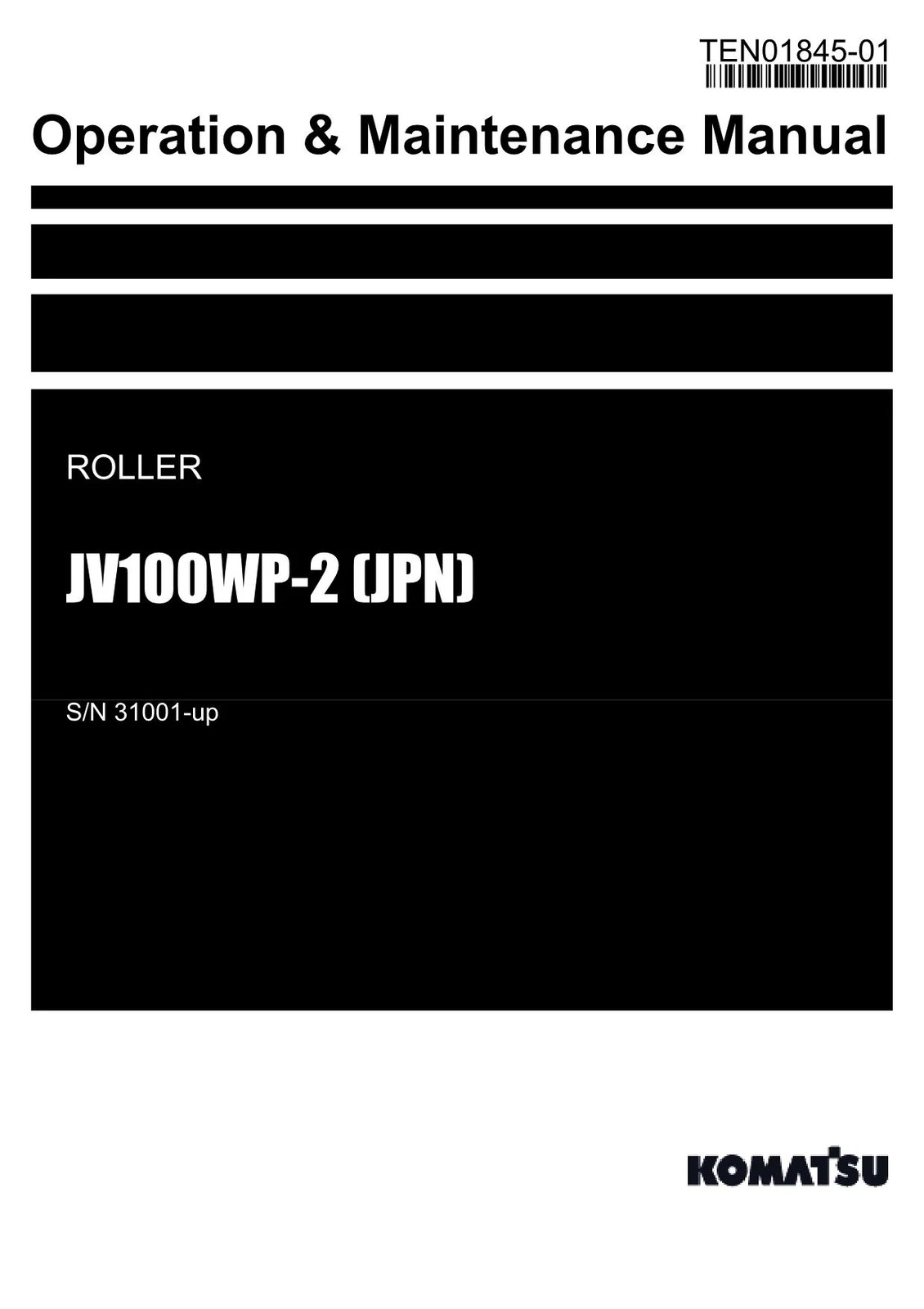 Komatsu JV100WP-2 JPN Roller Operators Operation Maintenance Manual SN 31001-up