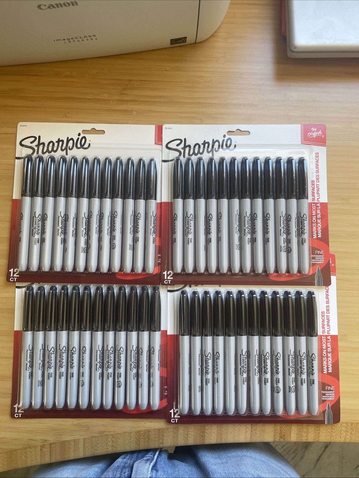 (Lot of 4) 12 Count Sharpie Permanent Markers Fine Point Black ~NEW~