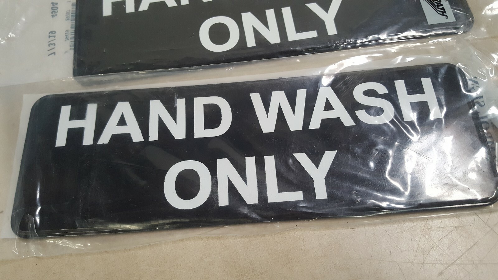 Lot of 4 – Traex 4504 Black HAND WASH ONLY Sign with White Letters