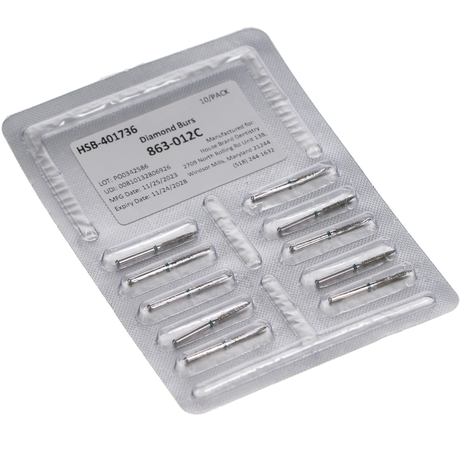 House Brand Dentistry 401736 HSB FG 863-012C Flame Coarse Grit Diamond Burs 10Pk