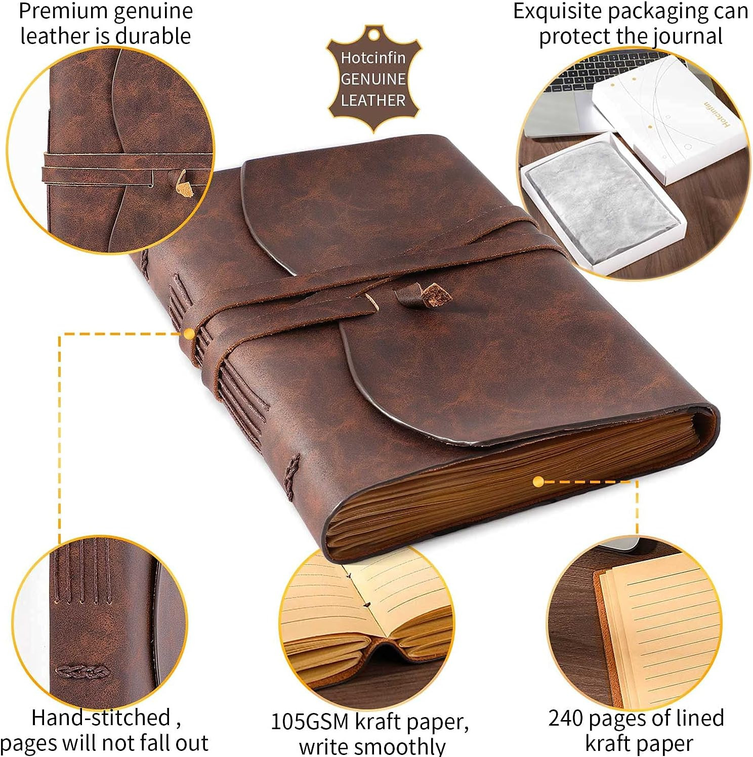 Leather Bound Journal Rustic Vintage Handmade 6×8 Notebook Brown 240 Pages