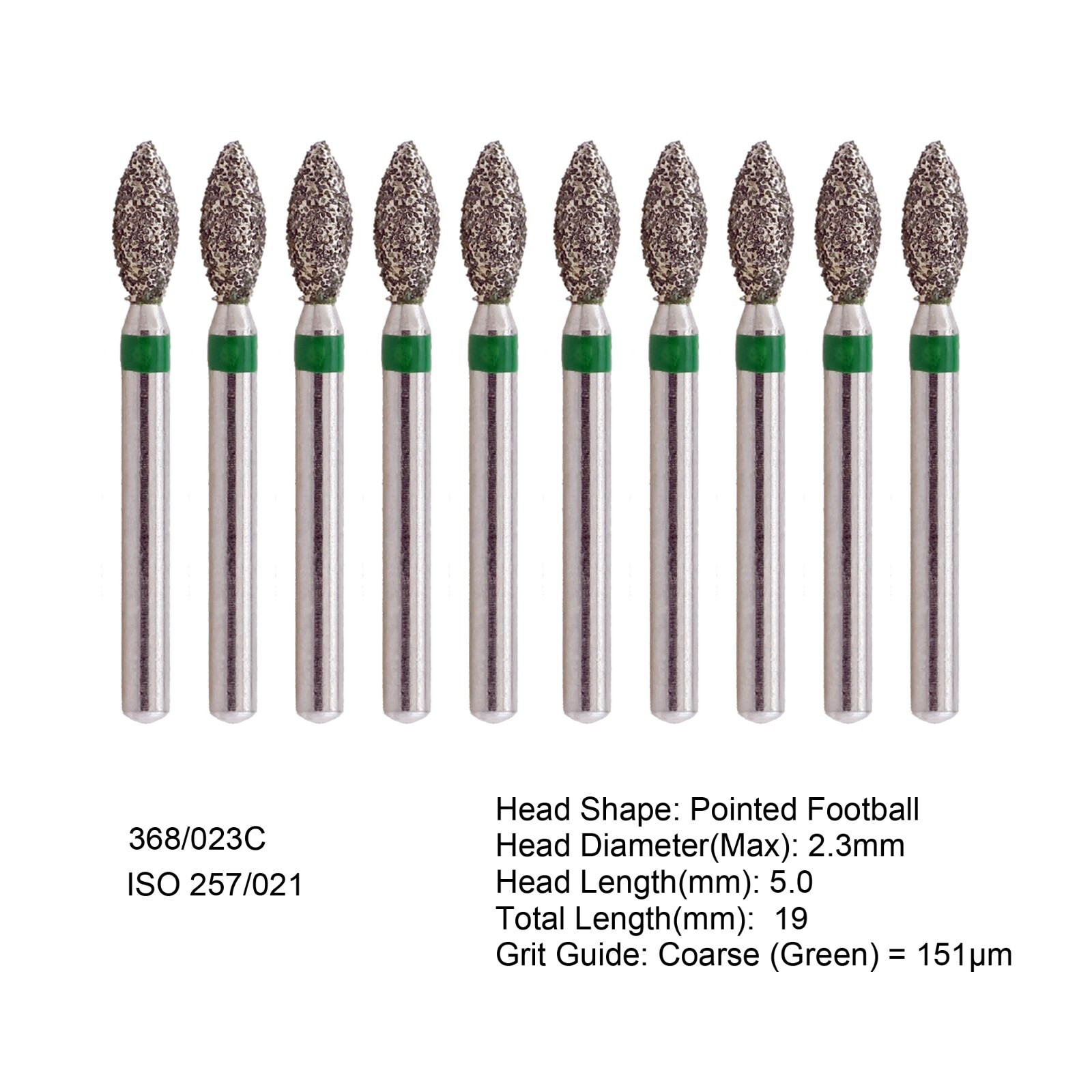 Dental Diamond Burs FG High Speed Round End Taper Egg Football Coarse Grit 368