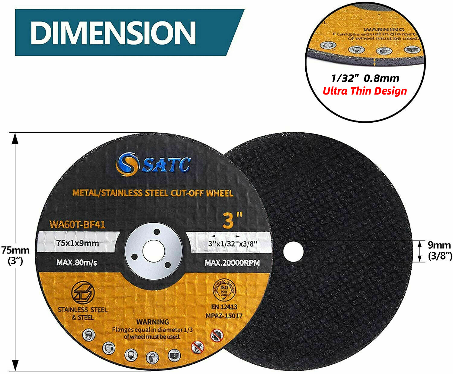 100 Pack Cut Off Wheels 3″ x1/32″x3/8″ Arbor Metal Cutting Disc Die Grinder Tool