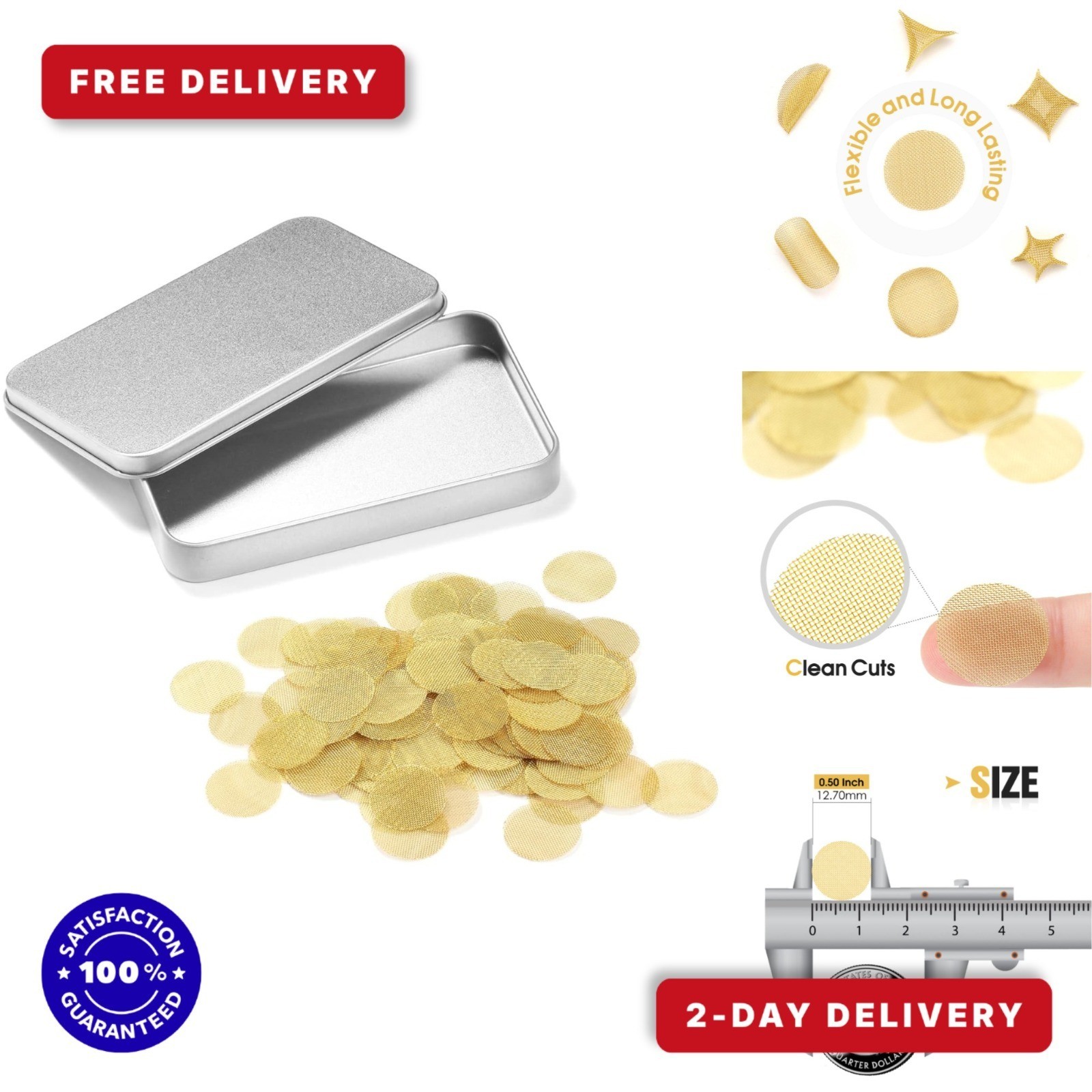 200 PCS 1/2 Inch Brass Pipe Screens | Metal Storage Box Included