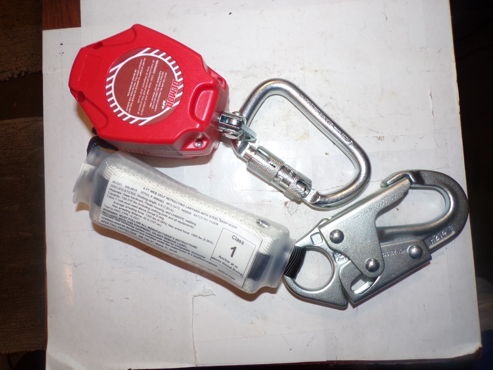 DEMON PERSONAL FALL LIMITER BY AFP, SINGLE 6 FOOT RETRACTABLE WITH STEEL SNAP