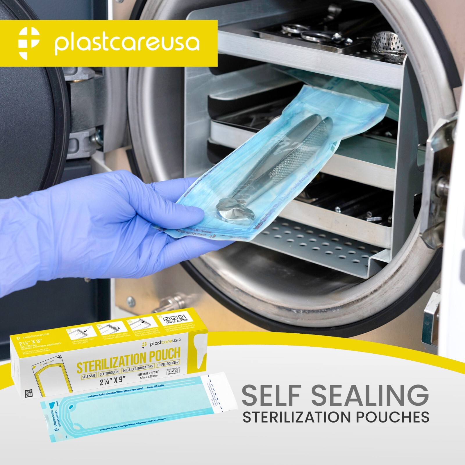 2,000 2.25″ x 8″ Self-Sealing Sterilization Pouches for Autoclave (10 Boxes)