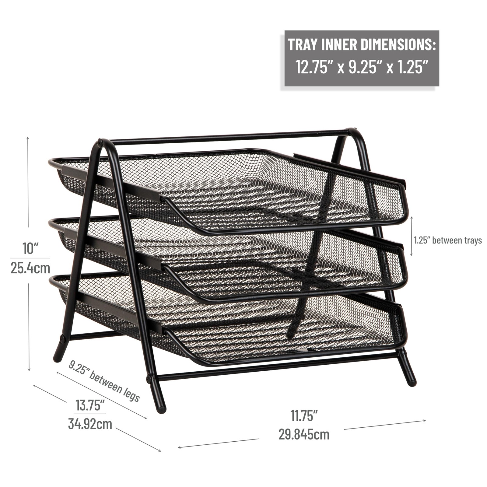 Mind Reader 3-Tier Paper Tray, Desktop Organizer, File Storage, 1 Pack, Black