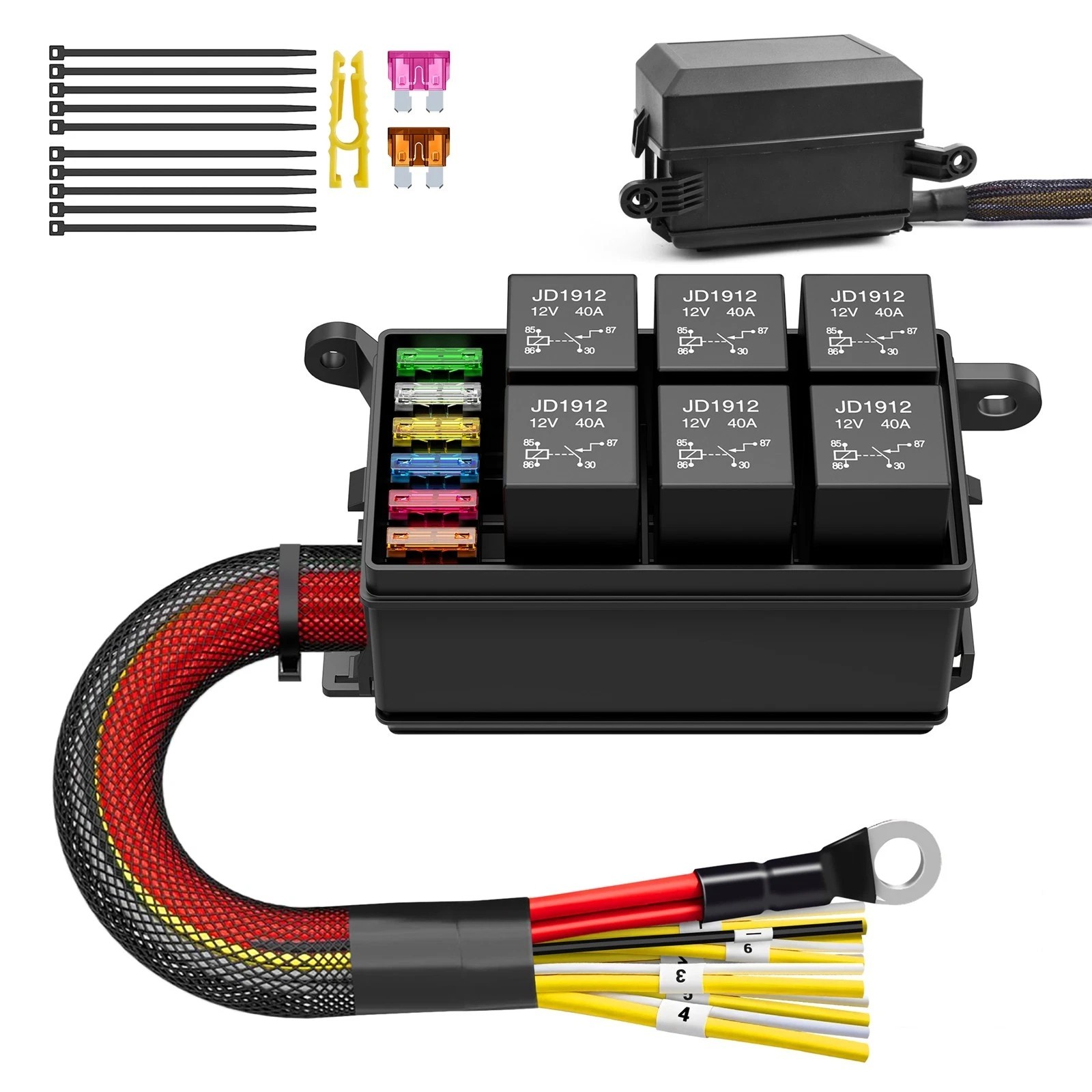 12V Fuse Relay Box 6 Way Pre-Wired Universal Relay Panel for Automotive Car