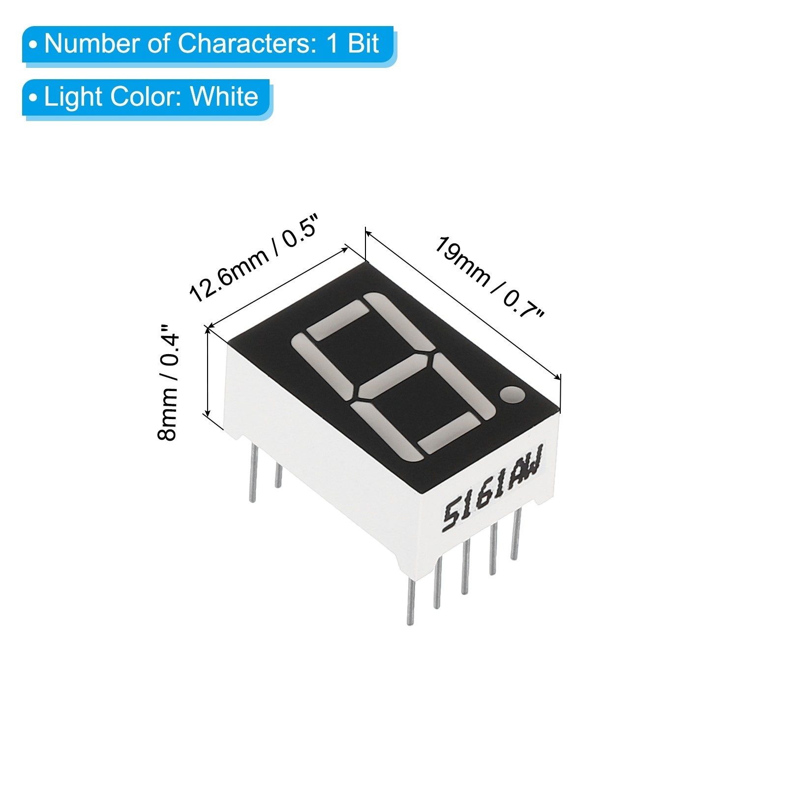 20 x LED Display Digital Tube Common Cathode 7 Segment 10 Pin 1 Bit 3.3V White