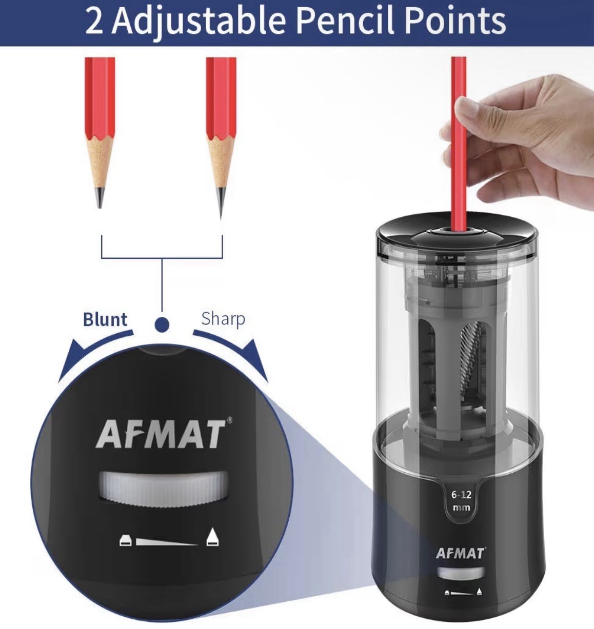 AFMAT Electric Pencil Sharpener Auto Stop Fast for No.2 & Colored Pencils