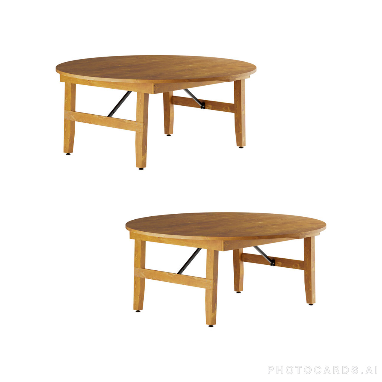 2 PACK 72″ Round Farmhouse Rustic Solid Pinewood Folding Table in Vintage Finish