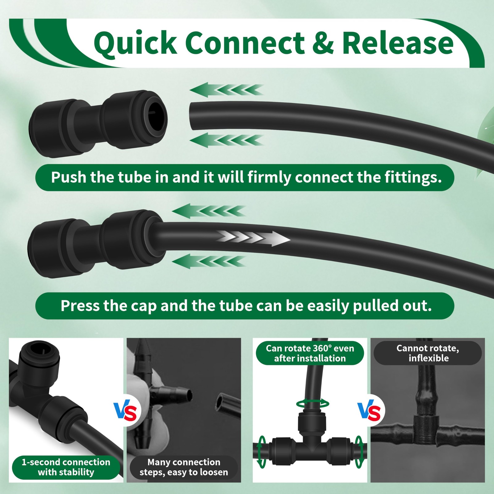 52Pcs 1/4 Drip Irrigation Quick Connect Fittings Kit (12 Couplings, 10 Tees, 12