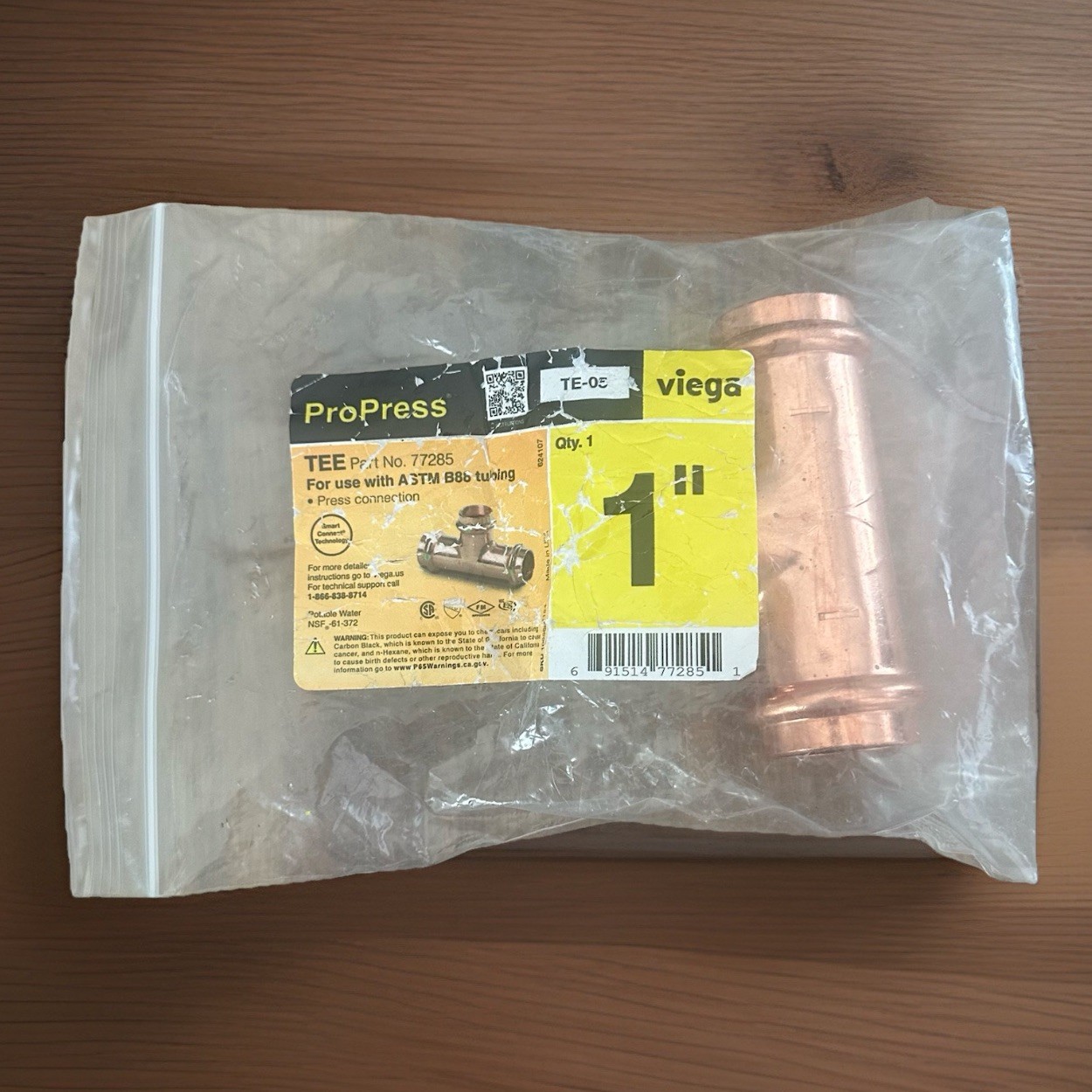 Viega 77285 ProPress 1″ Lead Free Wet & Dry Press Copper Tee 300 PSI (Open Box)