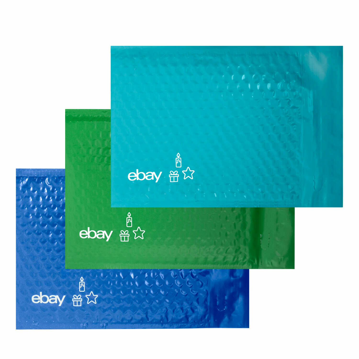 NEW Holiday 6.5” x 9.25” Padded Bubble Mailer – Teal, Blue, and Green Pack of 16