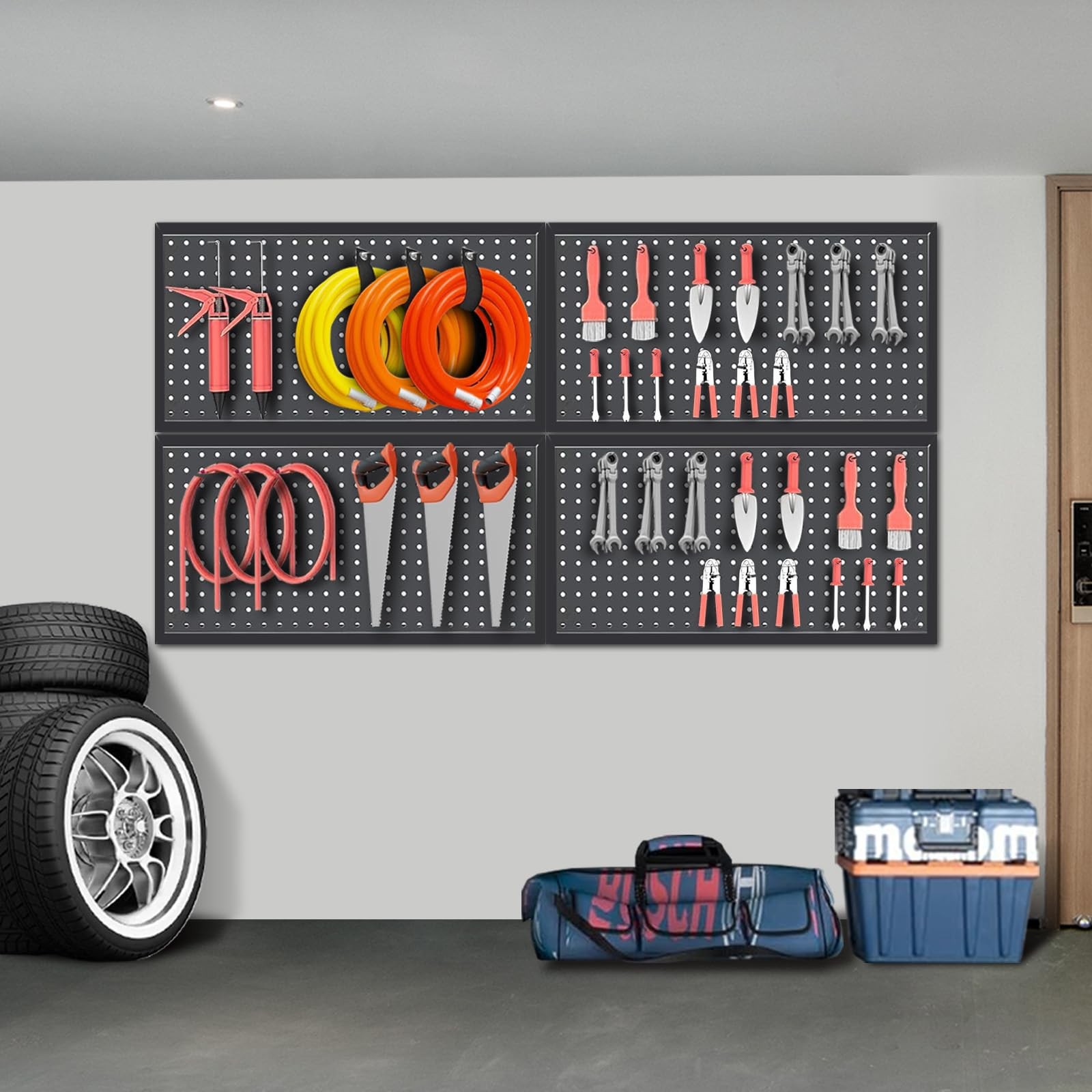 48×24 Inch Metal Pegboard Wall Organizer, Black Pegboard Panels Tool Organize…