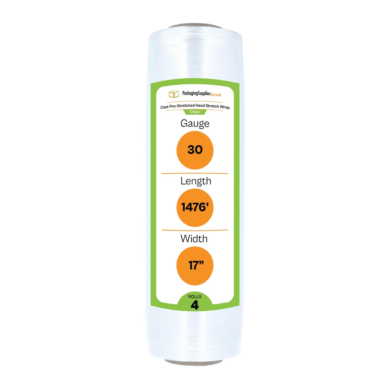 4 Rolls 17″ x 1476′ (30 Gauge) Plastic Film Pre-Stretch Hand Shrink Wrap Clear