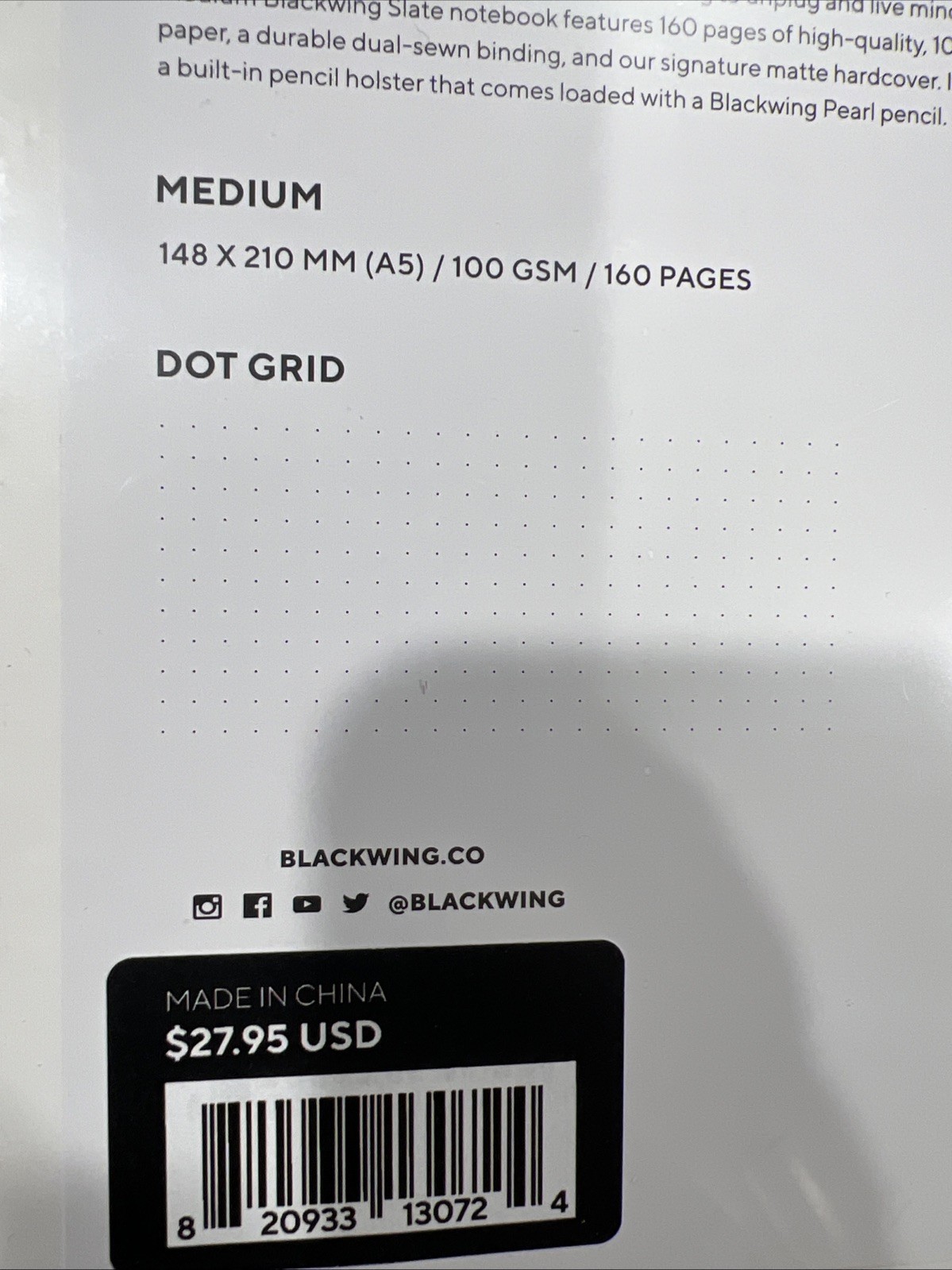 BLACKWING SLATE HARDCOVER MEDIUM 148 X 210 MM / 160 PAGES / DOT GRID / WHITE