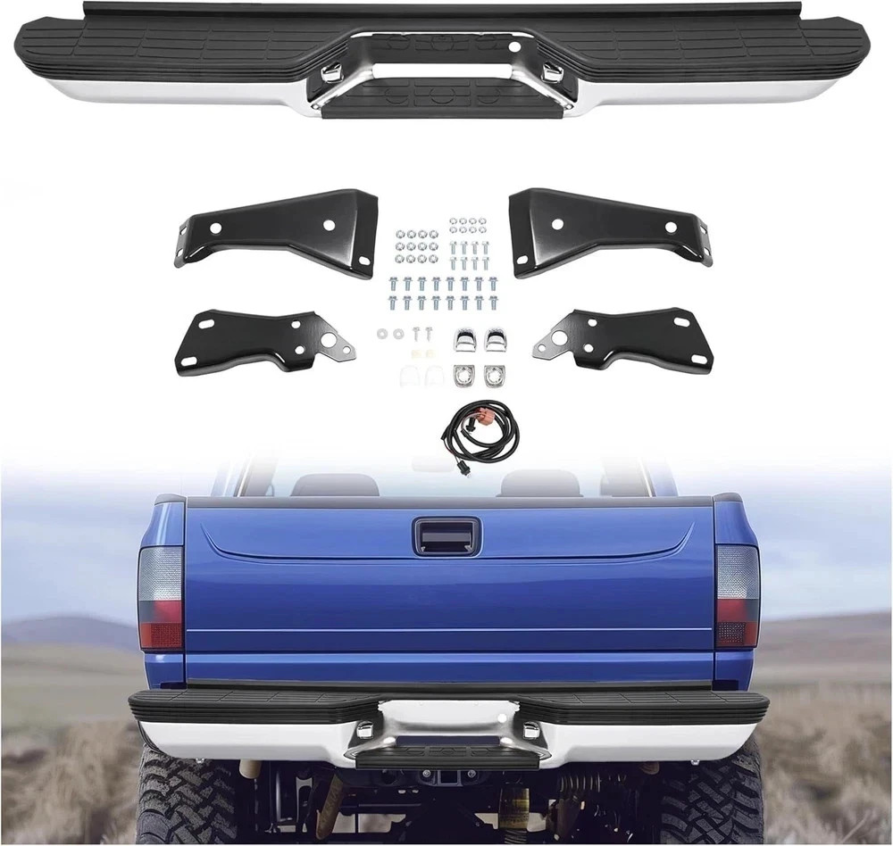 Chrome Steel Rear Bumper Assembly Compatible with 1988-2000 Chevy Silverado GMC