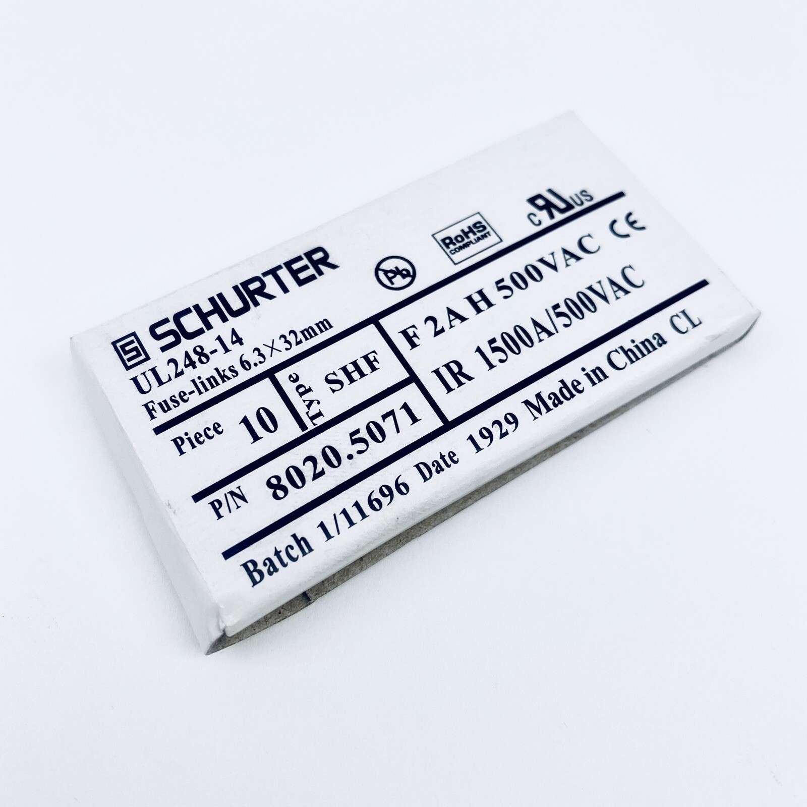 SCHURTER UL248-14 CARTRIDGE FUSE, 6.3 X 32mm, 8020.5071 TYPE SHF, 500VAC (PK-10)