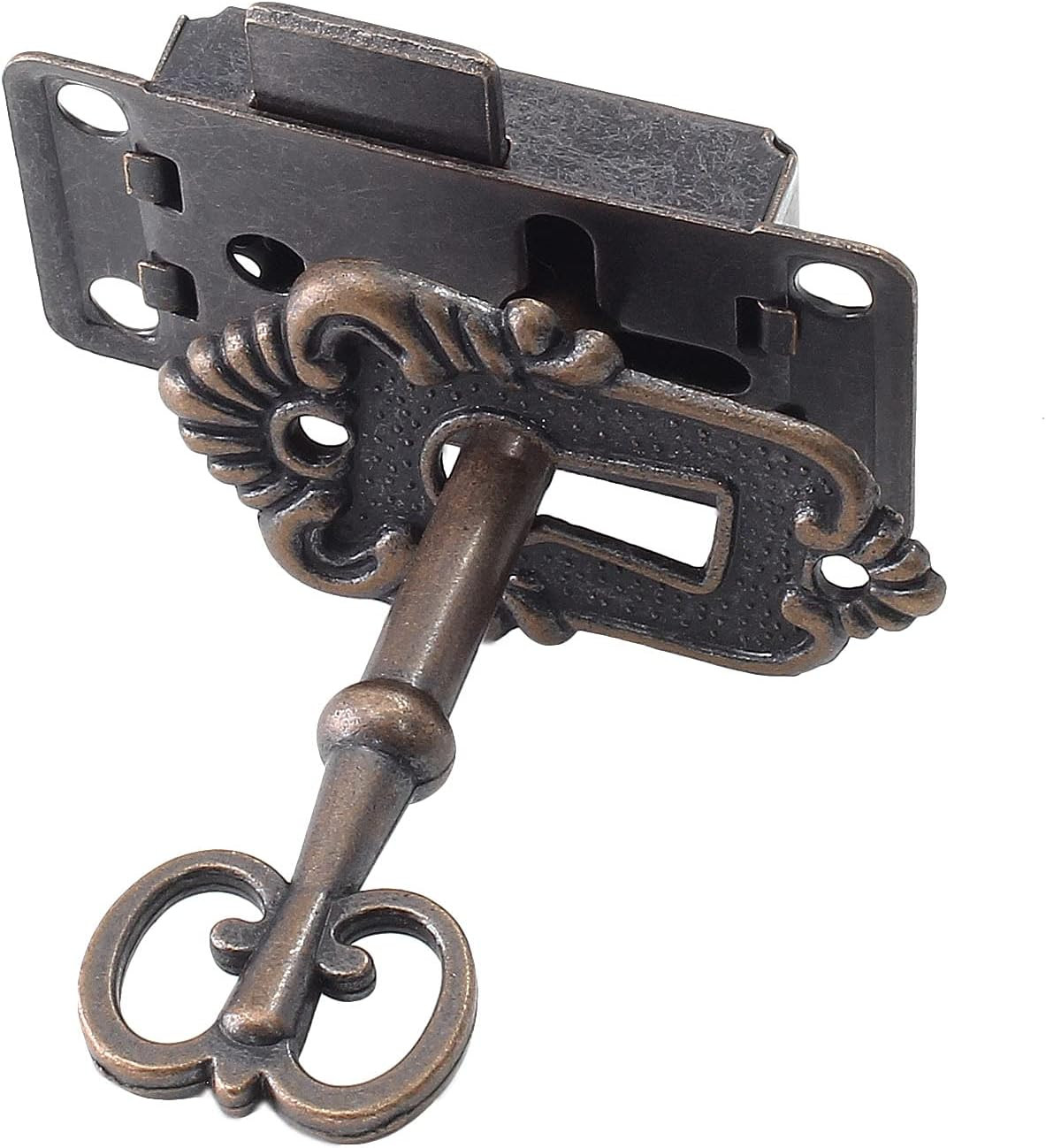 Antique Cabinet Lock – Flush Mount Case Box Lock, Furniture Decorative with K…