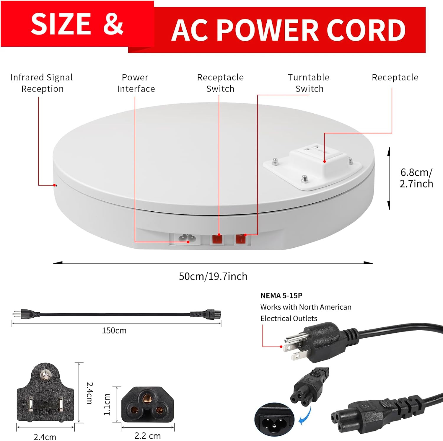 19.7In/50Cm Large Motorized Rotating Display Stand,400Lb Capacity Electric Rotar