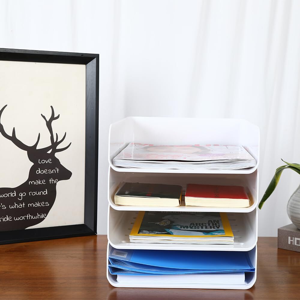 4pcs Pack Stackable Paper TraysLetter Tray OrganizerOffice Desktop OrganizerA…