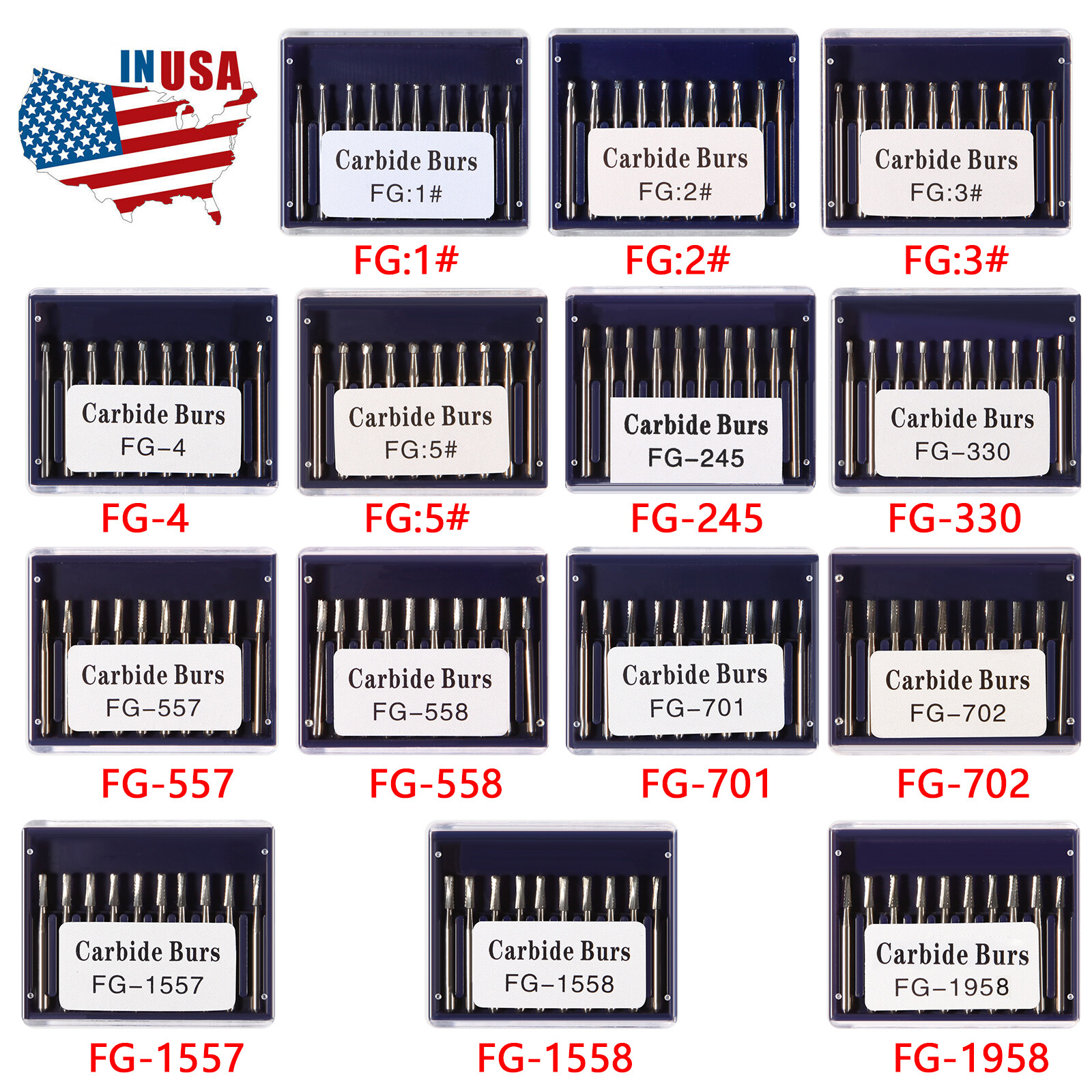 10-100PCS Dental Tungsten Carbide Inverted Cone FG Bur FOR High Speed Handpiece