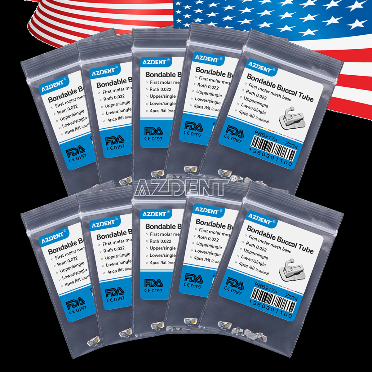 10X AZDENT Dental Ortho Buccal Tubes Bondable 1st/2nd Molar Roth/MBT 022