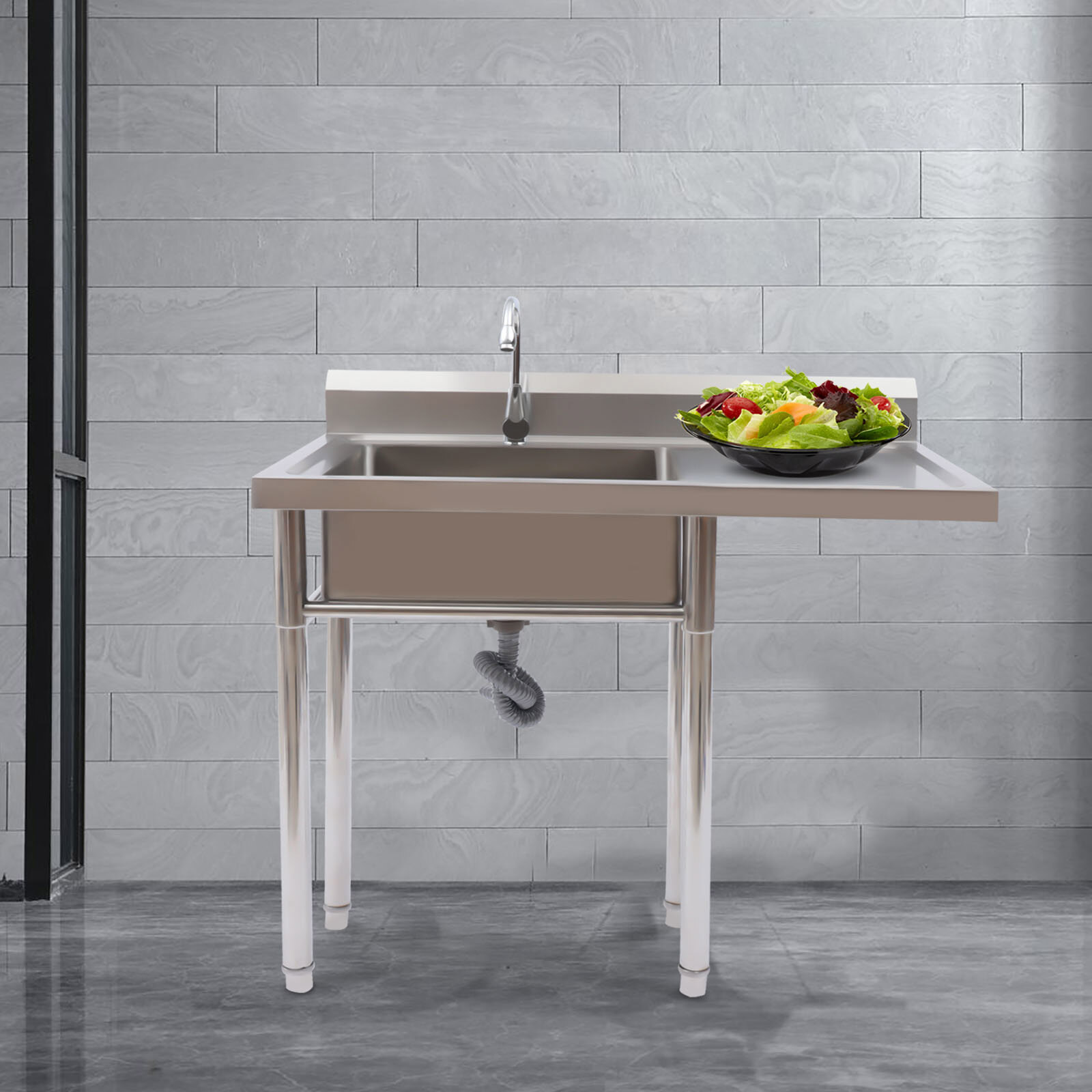 2 Compartment Commercial Sink w/ Double Faucet Restaurant Sink,Free Standing