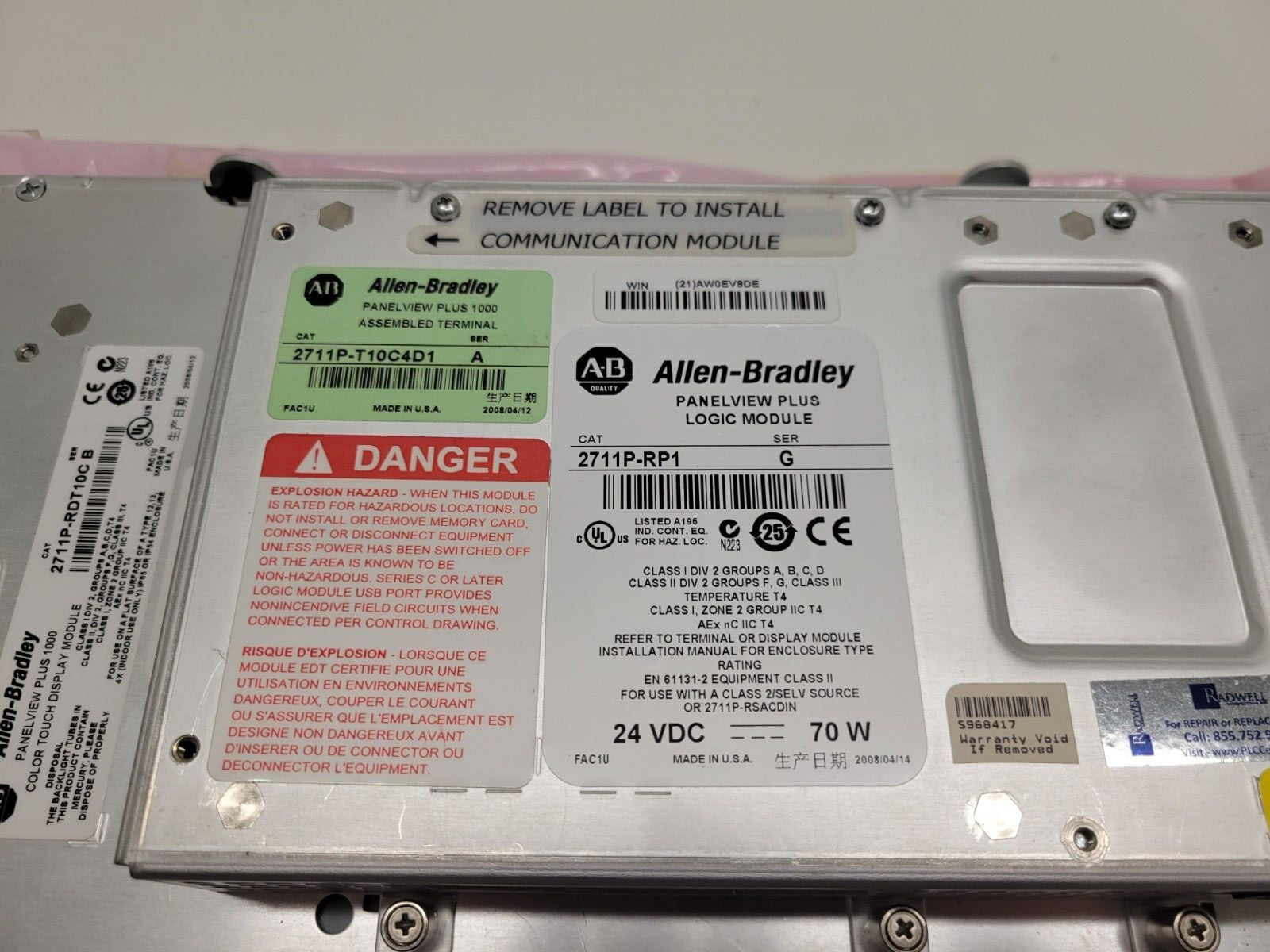 GOOD USED! ALLEN-BRADLEY PANELVIEW PLUS 1000 TOUCH PANEL 2711P-T10C4D1 SER A
