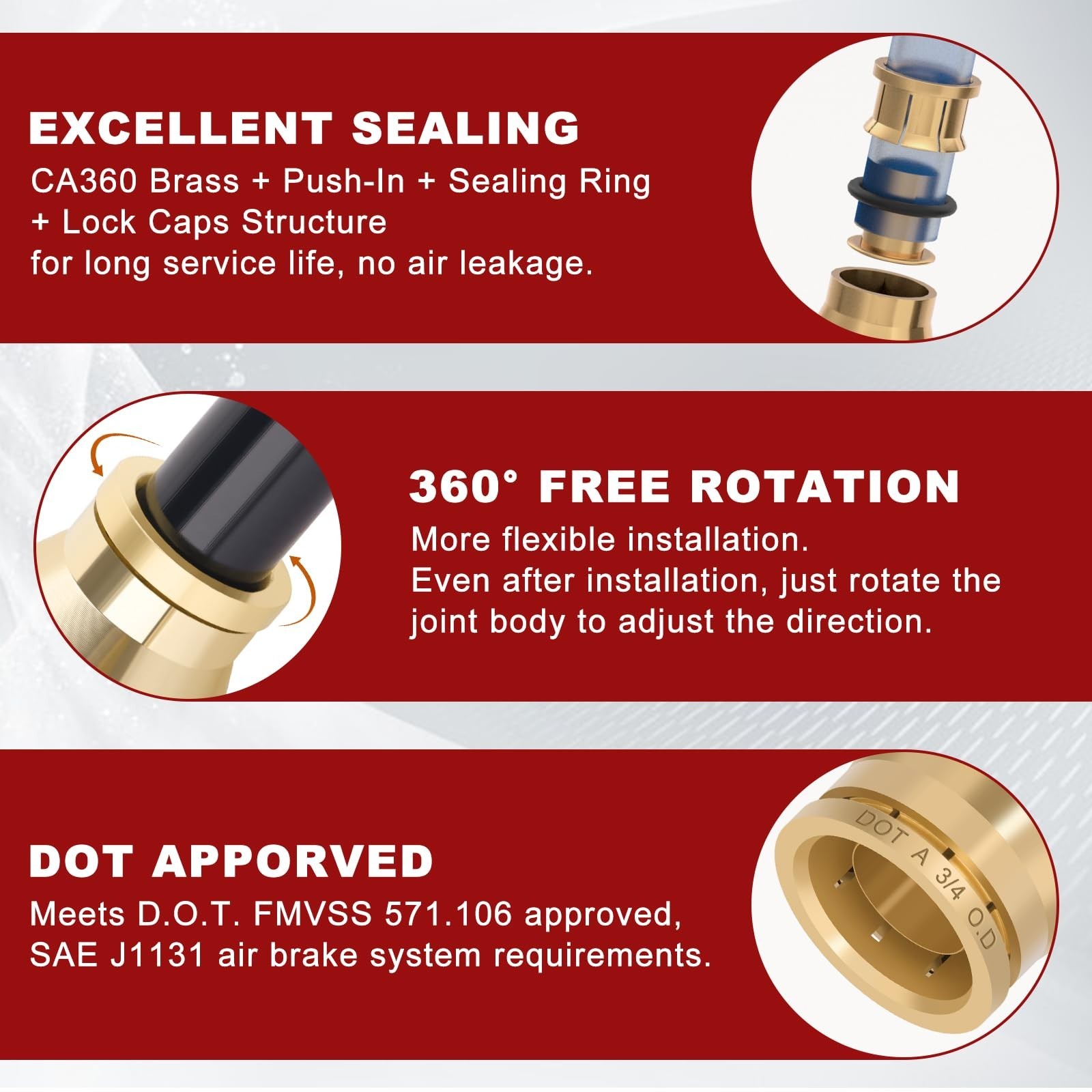 3/4″ Quick Push to Connect Fittings Brass Union Straight Joint DOT Approved 3…