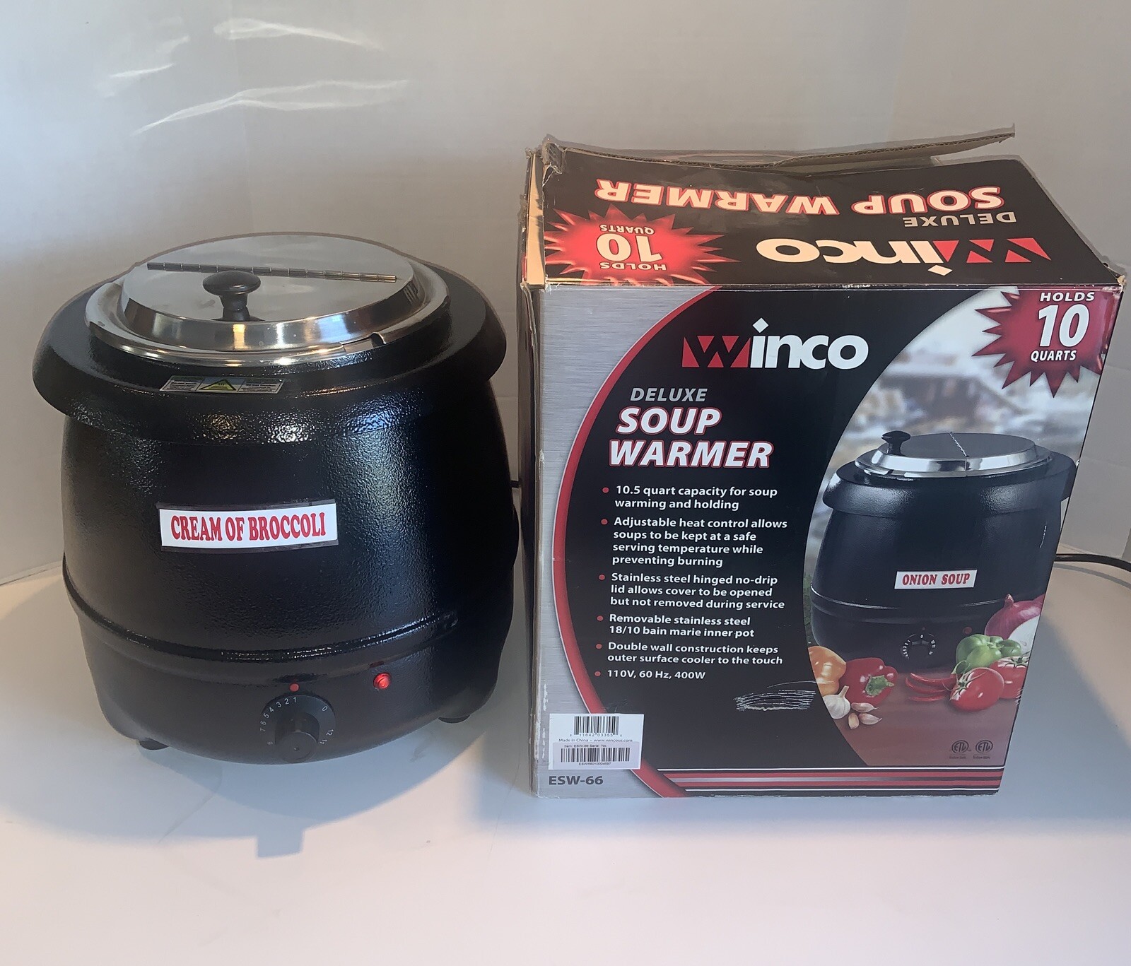 Winco Electric Commercial Soup Warmer ESW-66 10.5 Quart Black Stainless Catering