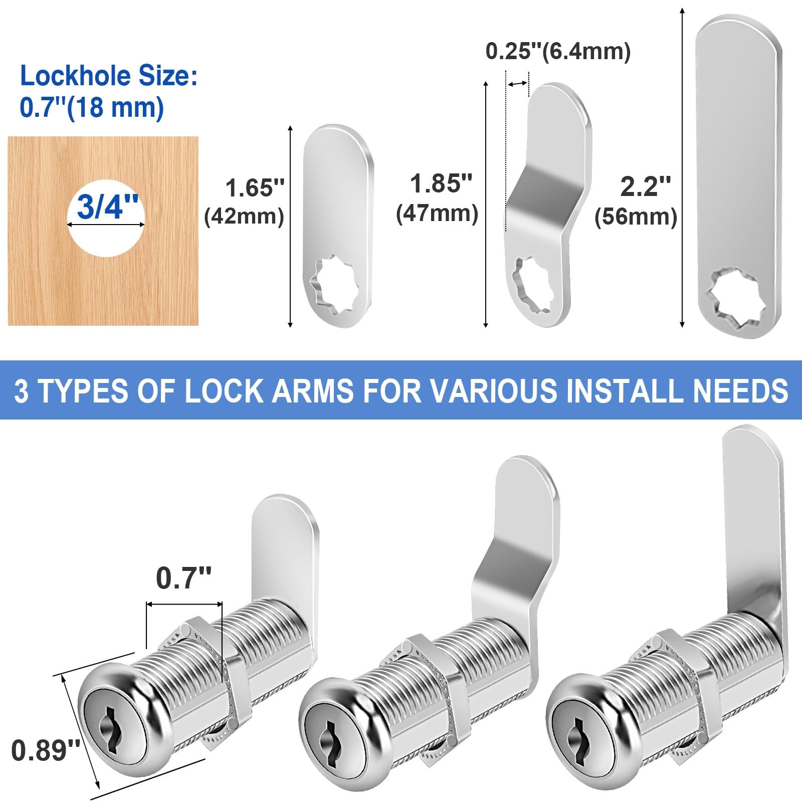 Cylinnda Cabinet Locks, 1-1/2″ Long Cam Locks Keyed Alike, 1-1/2 Inch, 4 pack