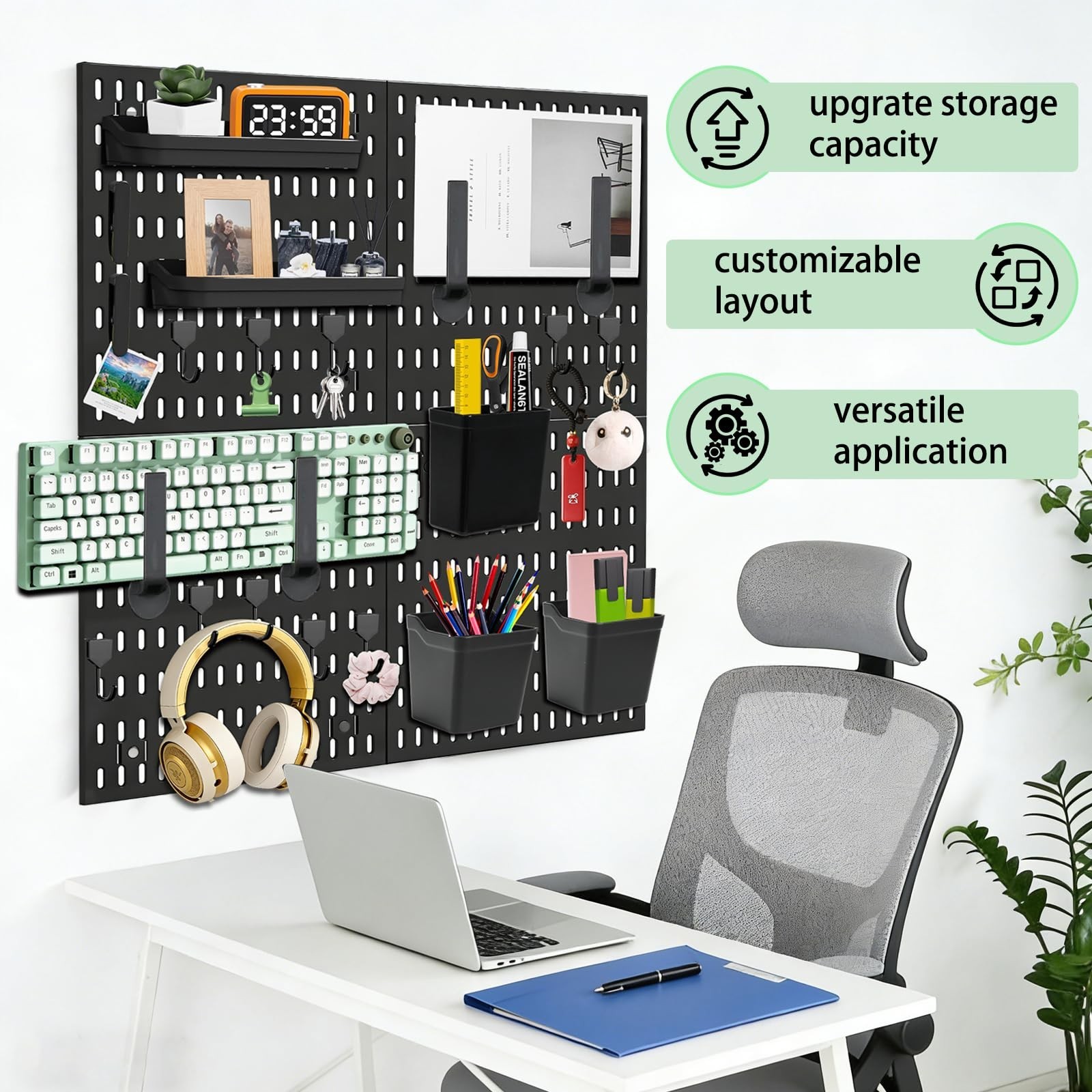 Pegboard Wall Organizer Kit, 4 Pcs Black Pegboards with 21 Accessories, Modul…
