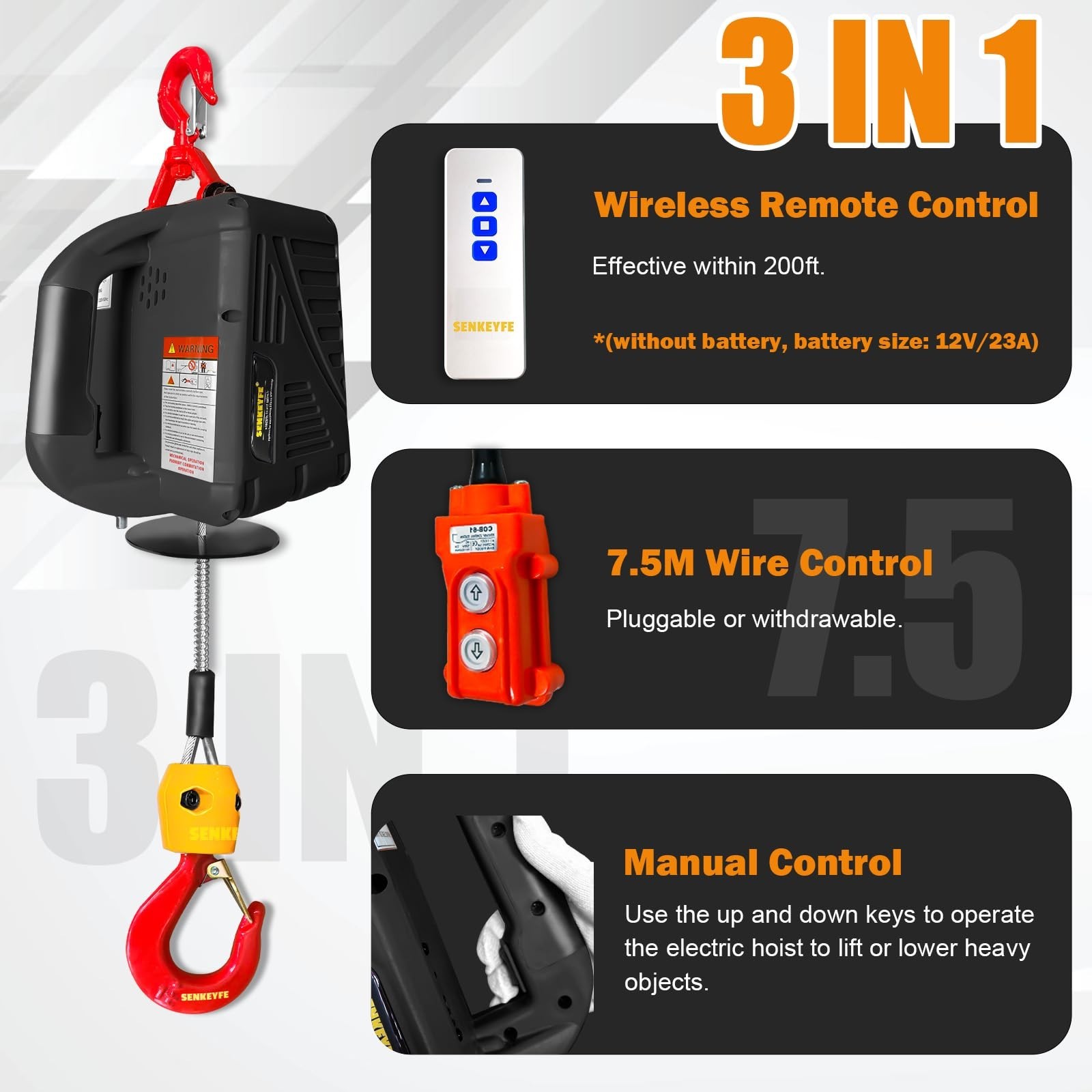 Power Electric Portable Hoist Winch 1100LBS, 3 in 1 Electric Cable Hoist 110V…