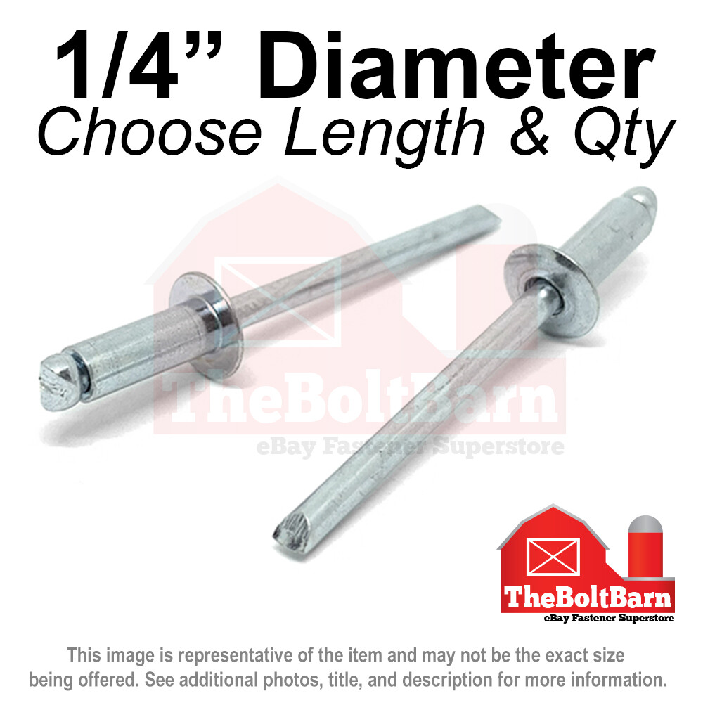 1/4″ Dome Head Blind Pop Rivets Aluminum/Aluminum Mandrel Plain (Pick Size &Qty)