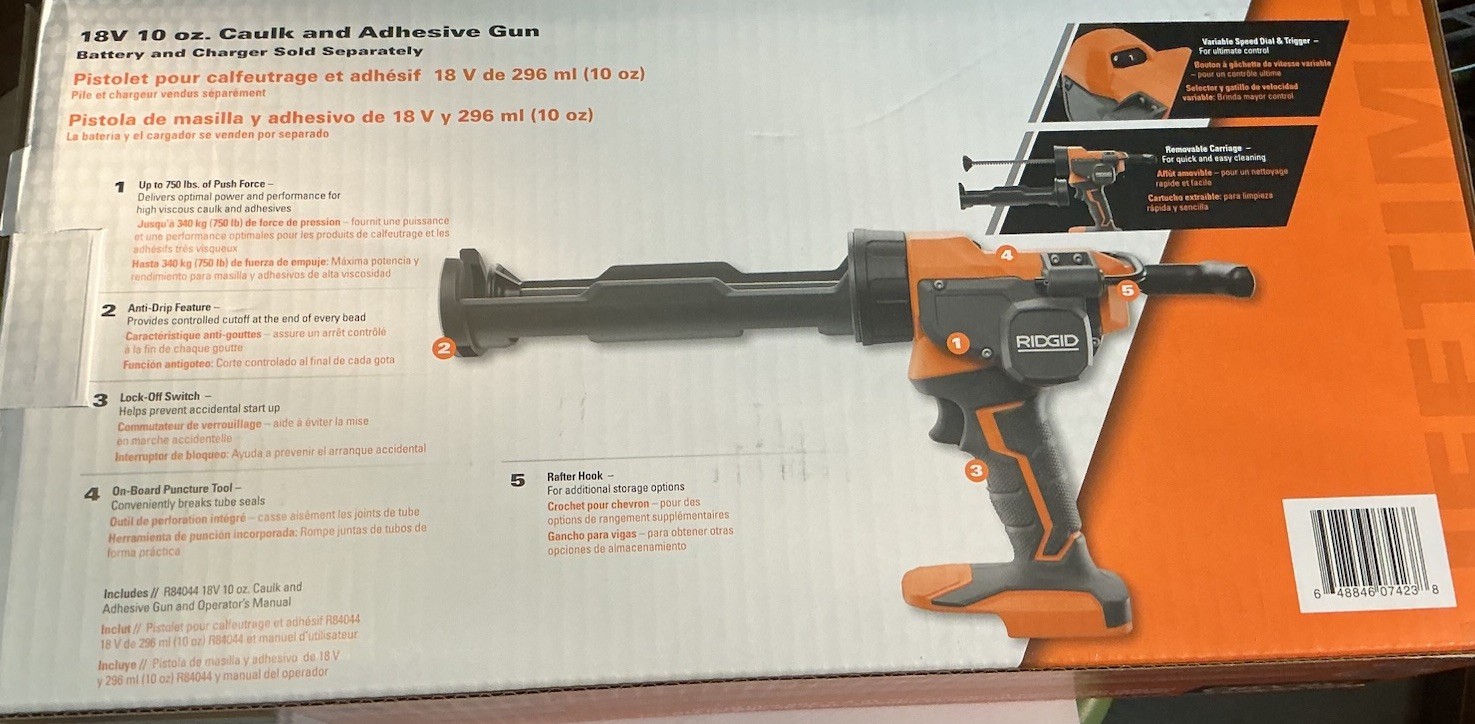 RIDGID 18V Caulk & Adhesive Gun R84044B Tool Only NEW SEALED