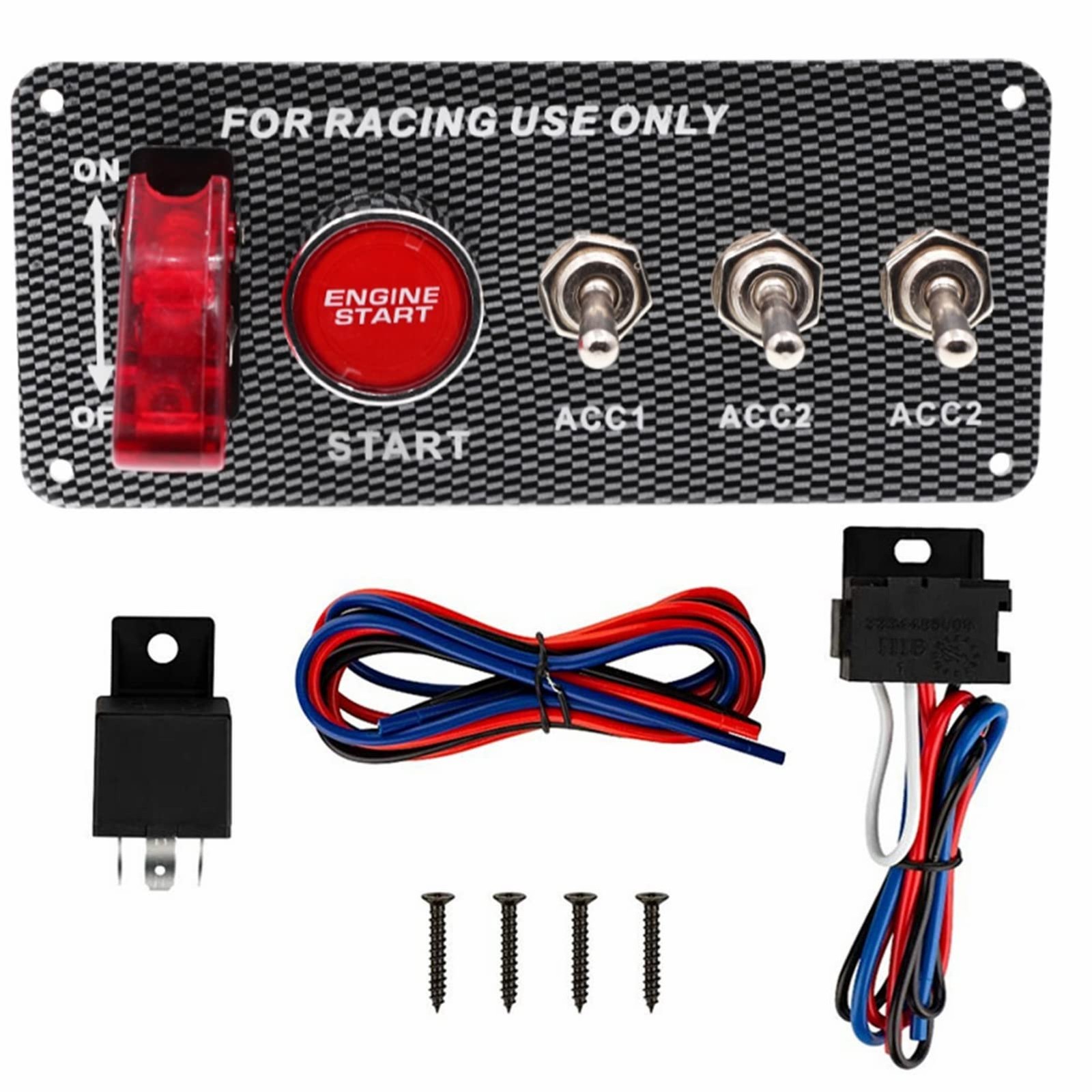 5In1 Carbon Fiber 12V LED Toggle Racing Car Ignition Switch Panel